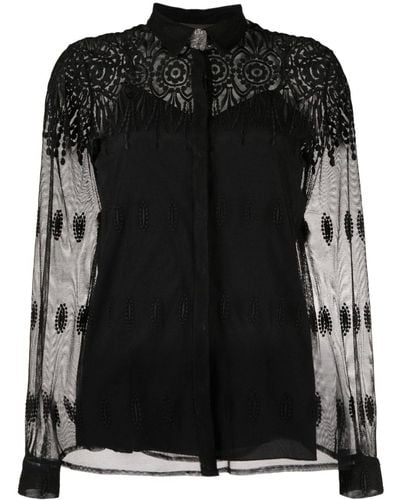 Fabiana Filippi Lace-detail Semi-sheer Top - Black