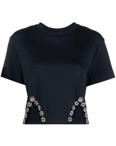 Sandro T-shirt crop à ornements en cristal - Bleu