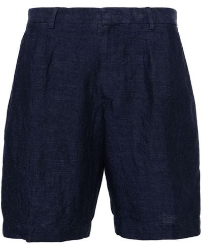ZEGNA Pleated Linen Bermuda Shorts - Blue