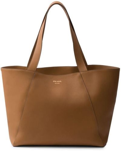 Prada Logo-print Leather Tote Bag - Brown