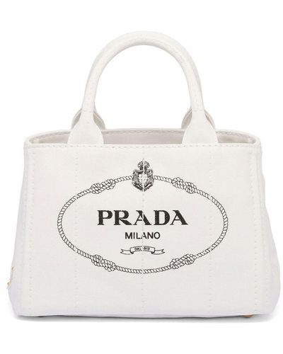 Prada Logo-print Canvas Tote Bag - White