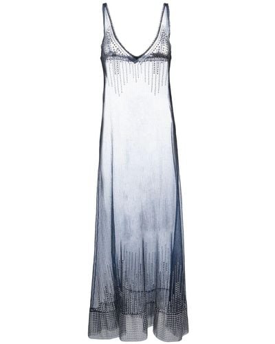 Rabanne Robe longue transparente à détails de clous - Bleu