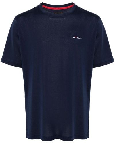 Kiton T-Shirt mit Logo-Stickerei - Blau