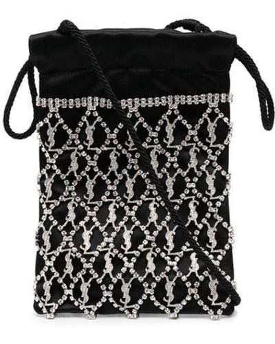 Saint Laurent Mini sac orné de cristal à lien de resserrage - Noir