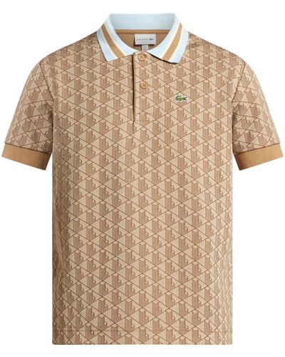 Lacoste Logo-embroidered Monogram-jacquard Polo Shirt - Natural