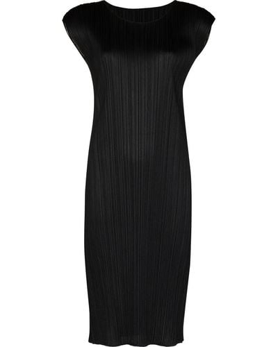 Pleats Please Issey Miyake Pleated Short-sleeved Midi Dress - Black