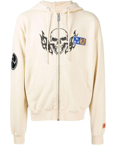 Heron Preston Flaming Skull Zip-fastening Hoodie - Natural