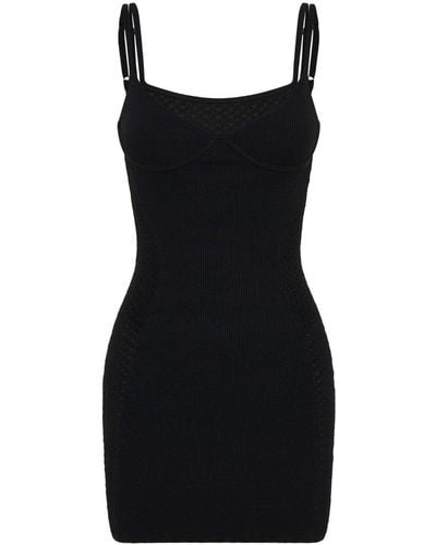 Dion Lee Serpent Lace-panel Ribbed-knit Minidress - Black