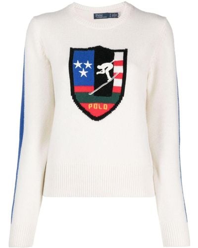 Polo Ralph Lauren Intarsia-knit Logo Wool Sweater - White