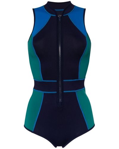 Duskii Tank Spring Colour-block Swimsuit - Blue
