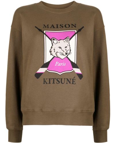 Maison Kitsuné Fox-print Cotton Sweatshirt - Brown