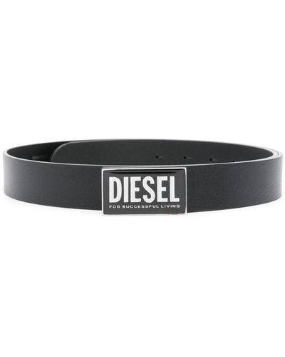 DIESEL Ledergürtel mit Logo-Schild - Schwarz