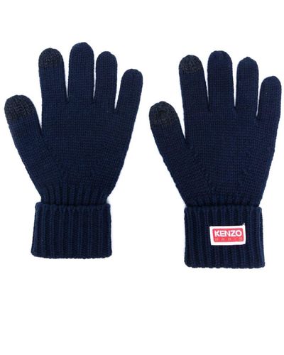 KENZO Logo-patch Knitted Gloves - Blue