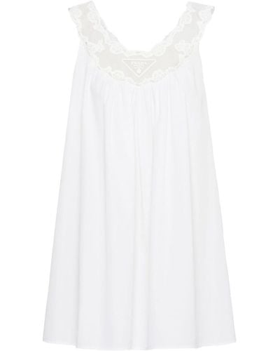 Prada Lace Panel Sleeveless Dress - Women's - Cotton - White