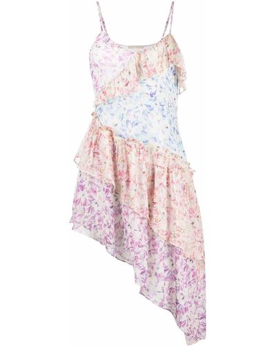 LoveShackFancy Multicolored Floral-print Asymmetric Dress - Pink