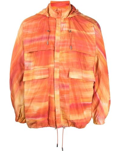 Ahluwalia Abstract-print Hooded Jacket - Orange