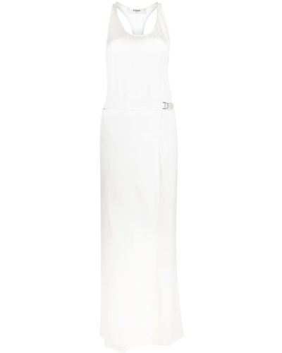 Fendi Sleeveless Silk Satin Jumpsuit - White