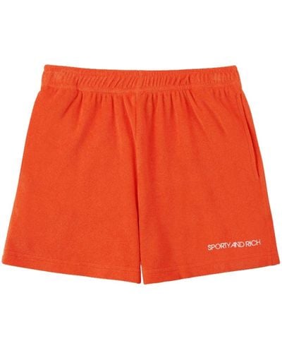 Sporty & Rich Logo-embroidered Cotton Shorts - Orange