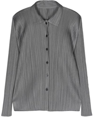 Pleats Please Issey Miyake Classic-collar Plissé Shirt - Grey