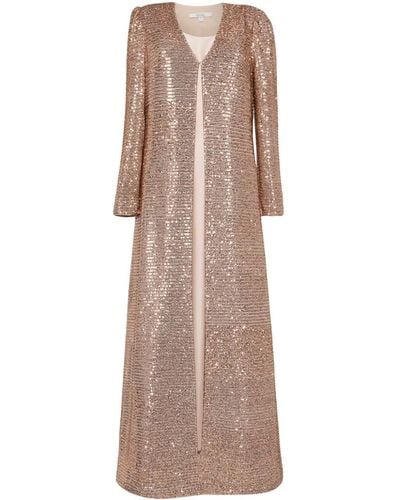 Badgley Mischka Sequinned Mikado Gown And Duster - Natural