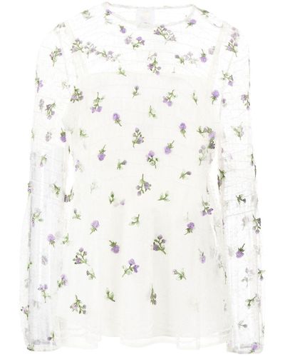 Anna Sui Blusa transparente con bordado floral - Blanco