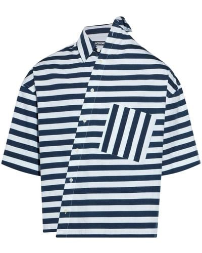 Jacquemus Asymmetric Fastening Striped Shirt - Blue