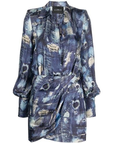 John Richmond Mini-jurk Met Abstracte Print - Blauw