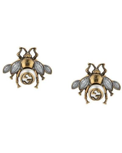Gucci Bee Oorbellen Met Kristallen - Metallic