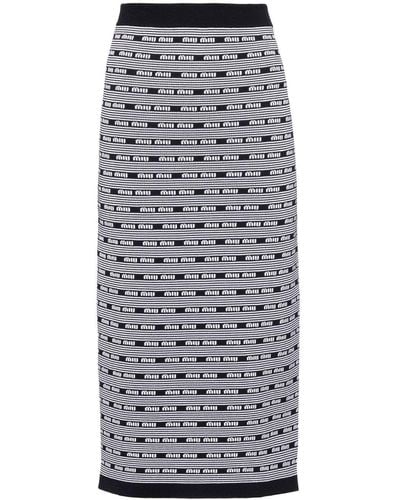 Miu Miu Intarsia Logo Stripe Pencil Skirt - Grey