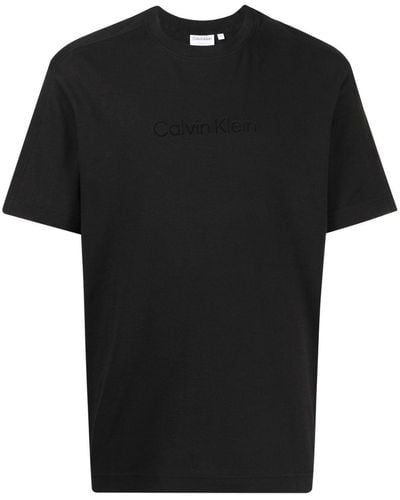 Calvin Klein Logo-embroidered Short-sleeve T-shirt - Black