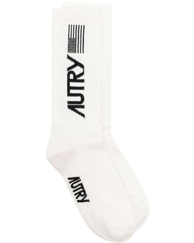 Autry Intarsia-logo Knitted Socks - White