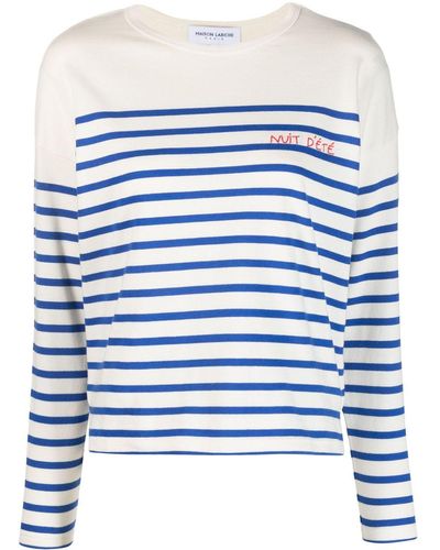 Maison Labiche Stripe-print Organic Cotton Sweater - Blue