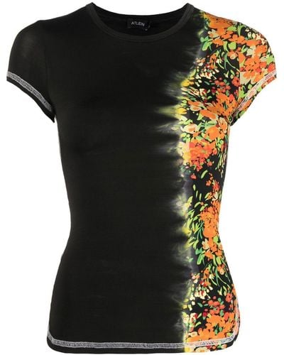 Atlein Floral-print Slim-fit T-shirt - Black