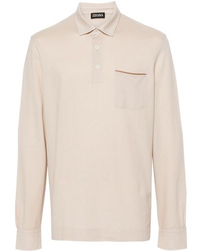 Zegna Piqué Poloshirt Met Lange Mouwen - Naturel