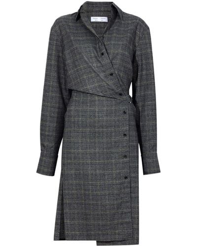 Proenza Schouler Plaid Suiting Wrap Dress - Grey