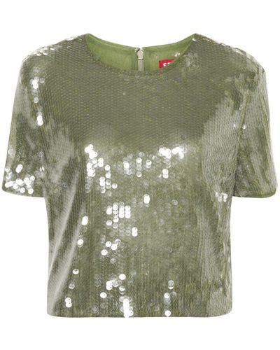 STAUD T-shirt à logo brodé de sequins - Vert