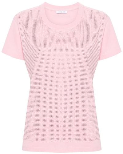 Patrizia Pepe Crystal-embellished Cotton T-shirt - Pink