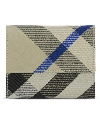 Burberry Checked Leather Wallet - Blue