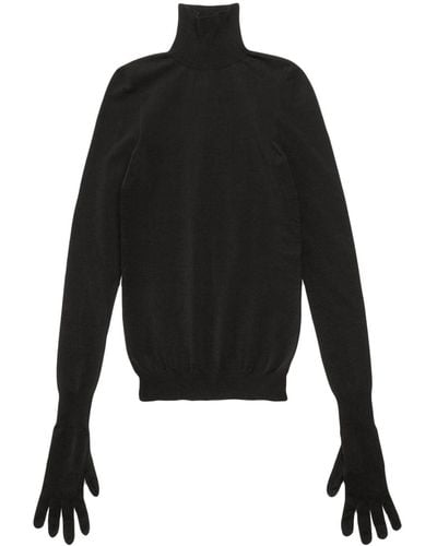 Balenciaga Stretch-Design Gloves Knitted Jumper - Black
