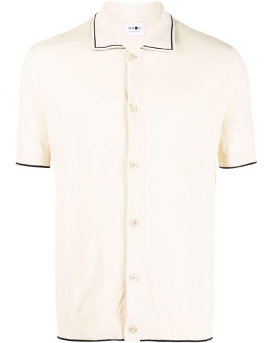 NN07 Contrasting-trim Cotton Polo Shirt - Natural