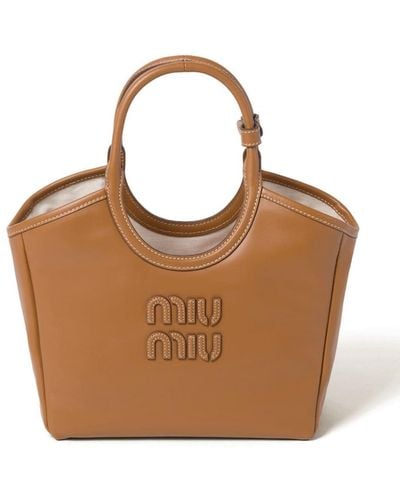 Miu Miu Ivy Leather Tote Bag - Brown
