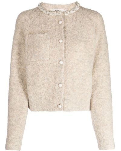 B+ AB Faux-pearl Embellished Knitted Cardigan - Natural