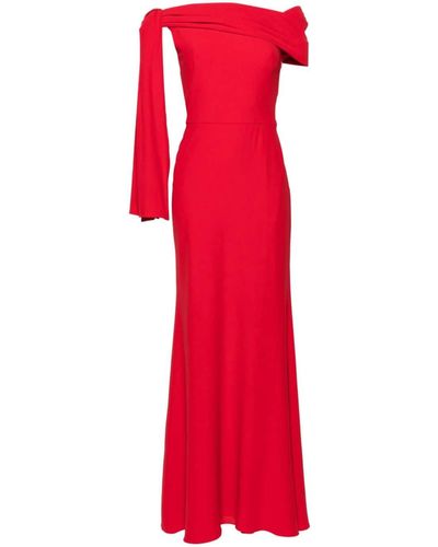 Alexander McQueen Robe longue drapée à épaules dénudées - Rouge