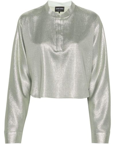 Giorgio Armani Blouse métallisée à manches longues - Gris