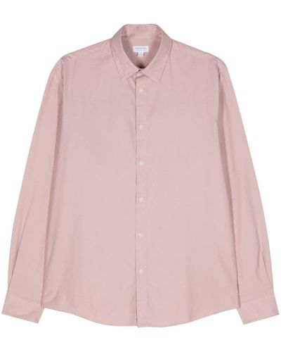 Sunspel Tonal Stitching Cotton Shirt - Pink