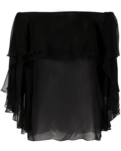 Gemy Maalouf Semi-sheer Ruffled Silk Blouse - Black