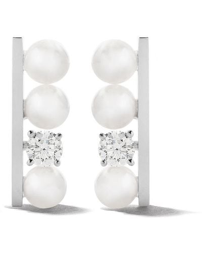 Tasaki 18kt White Gold Diamond Collection Line Balance Earrings - Multicolor