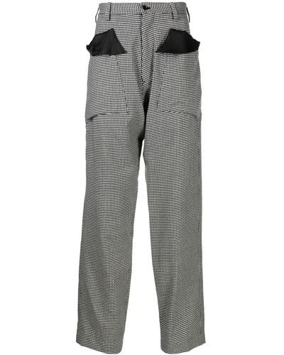 Sulvam Houndstooth Wide Tapered Trousers - Grey