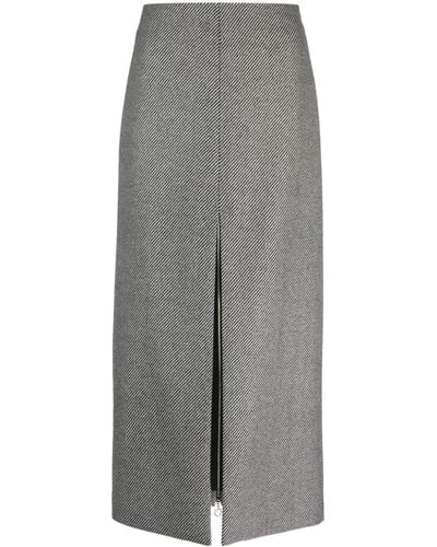 Patou Stripe-pattern Virgin Wool Midi Skirt - Gray