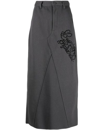Izzue Embroidered-detail Jersey Midi Skirt - Grey
